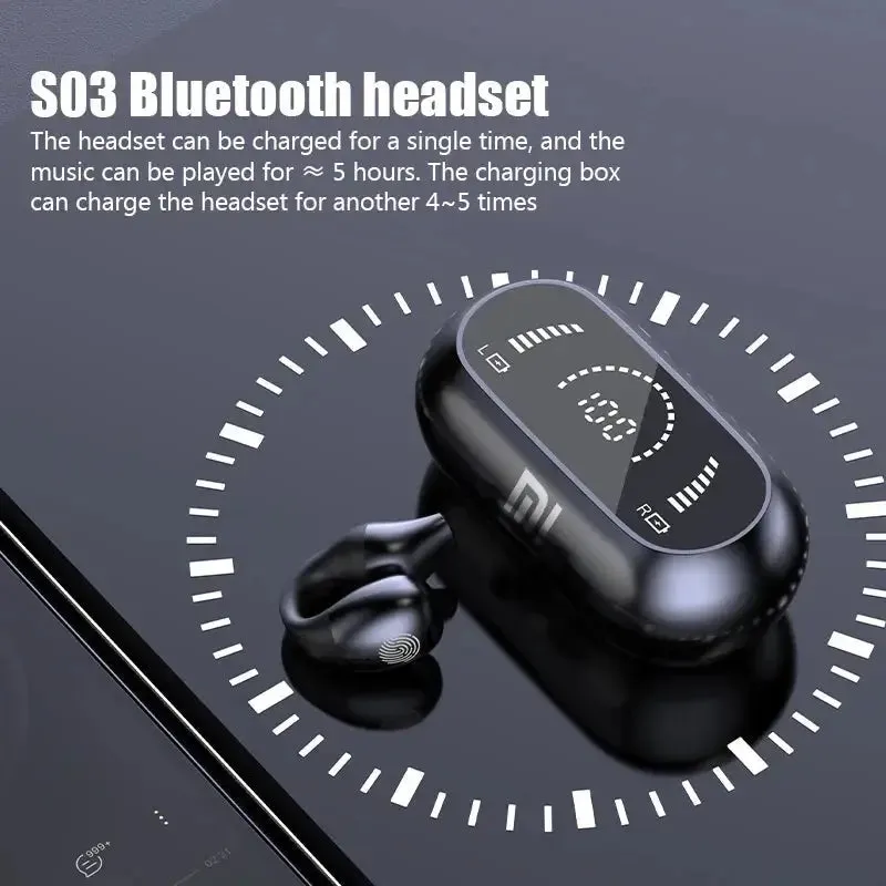 Xiaomi S03 Wireless Earphones Bluetooth 5.2 Touch Control Headphones LED Screen Sport Clip On Waterproof Headset With Microphone