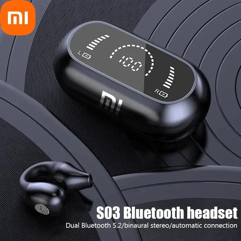 Xiaomi S03 Wireless Earphones Bluetooth 5.2 Touch Control Headphones LED Screen Sport Clip On Waterproof Headset With Microphone