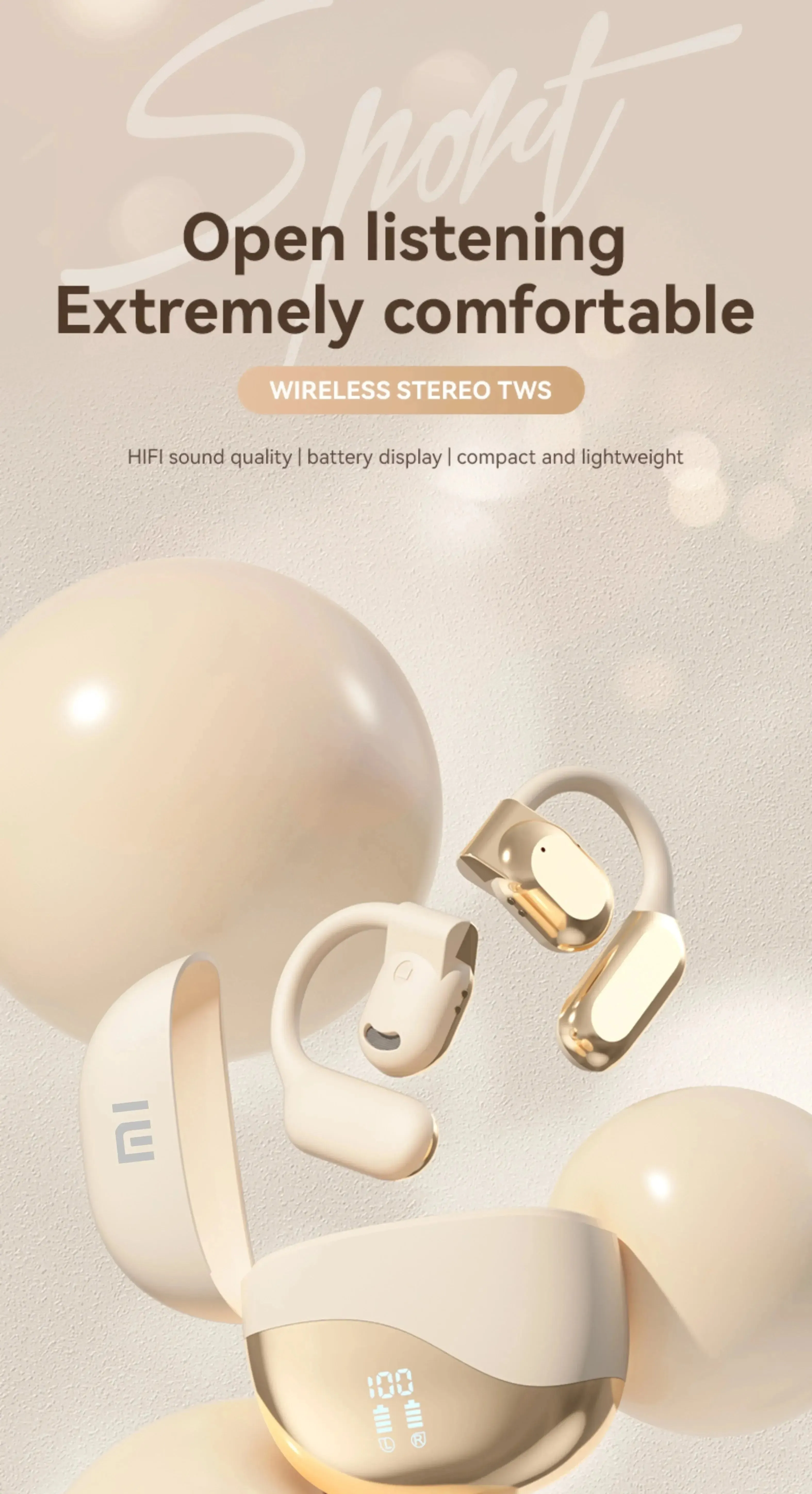 Xiaomi Wireless Earphones Earhook HIFI Bluetooth 5.3 Running Game Earphones Voice Call with Digital Display Microphone