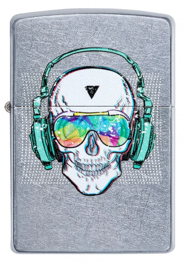 Zippo Classic Lighter - Headphone Skull - Street Chrome